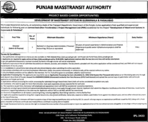 Director Admin & Finance Jobs in Punjab Masstransit Authority PMA 2026
