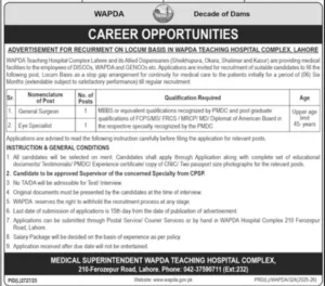 Eye Specialist Job in WAPDA Teaching Hospital Lahore 2026 Apply Now