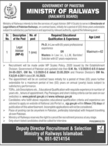 Legal Adviser Jobs in Pakistan Railways 2026