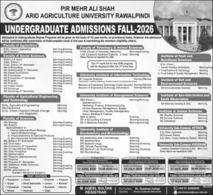 PMAS Arid Agriculture University Rawalpindi Admissions Fall 2026
