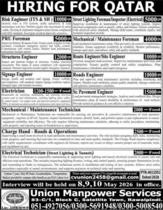 Structures Engineer Jobs in Qatar 2026 Apply Through Union Manpower Services