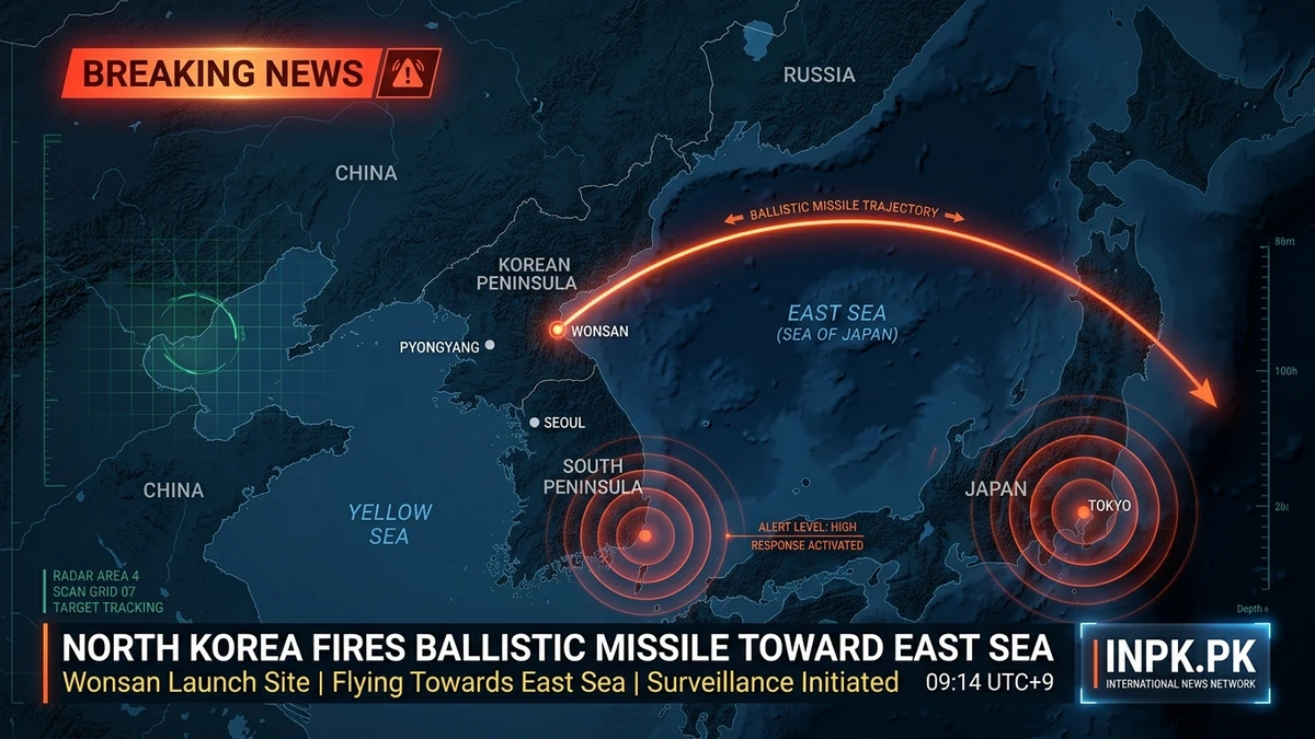 North Korea Fires Ballistic Missile Toward East Sea from Wonsan, Triggering Emergency Alerts in Seoul