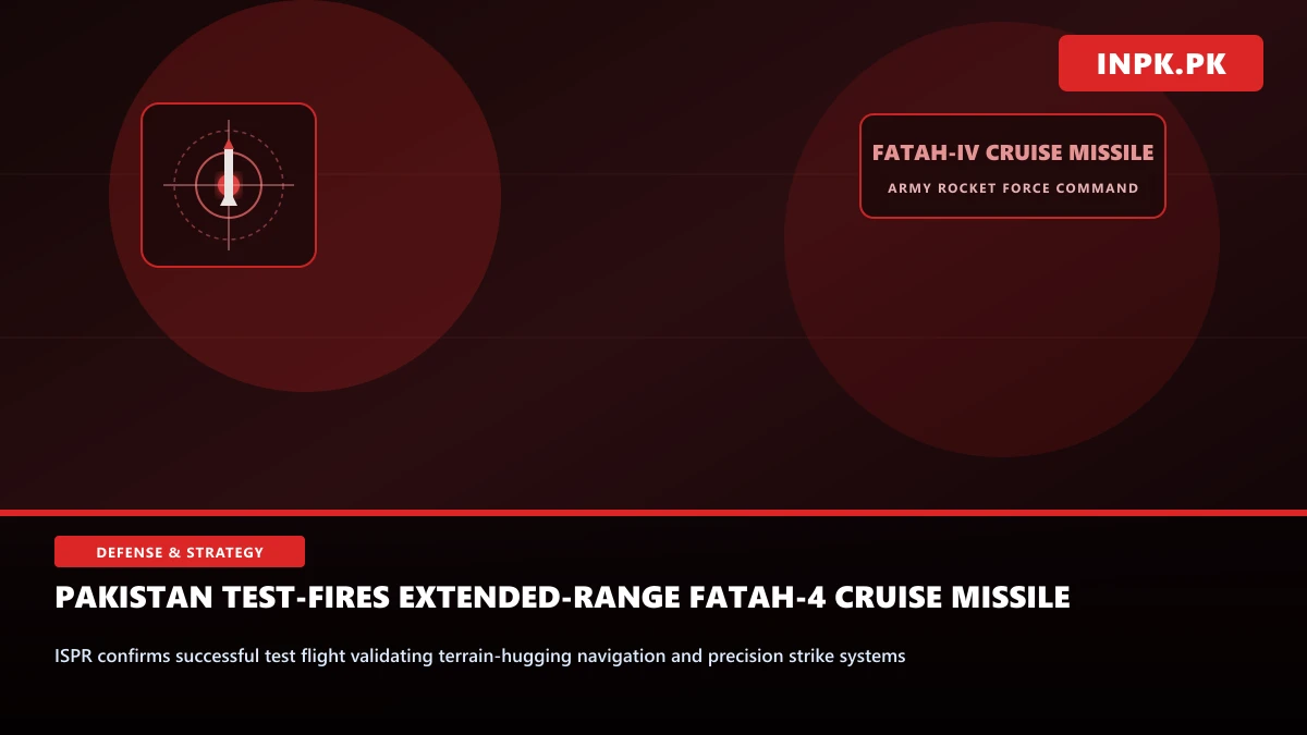 Pakistan Successfully Test-Fires Extended-Range Fatah-4 Cruise Missile to Bolster Army Rocket Force Precision