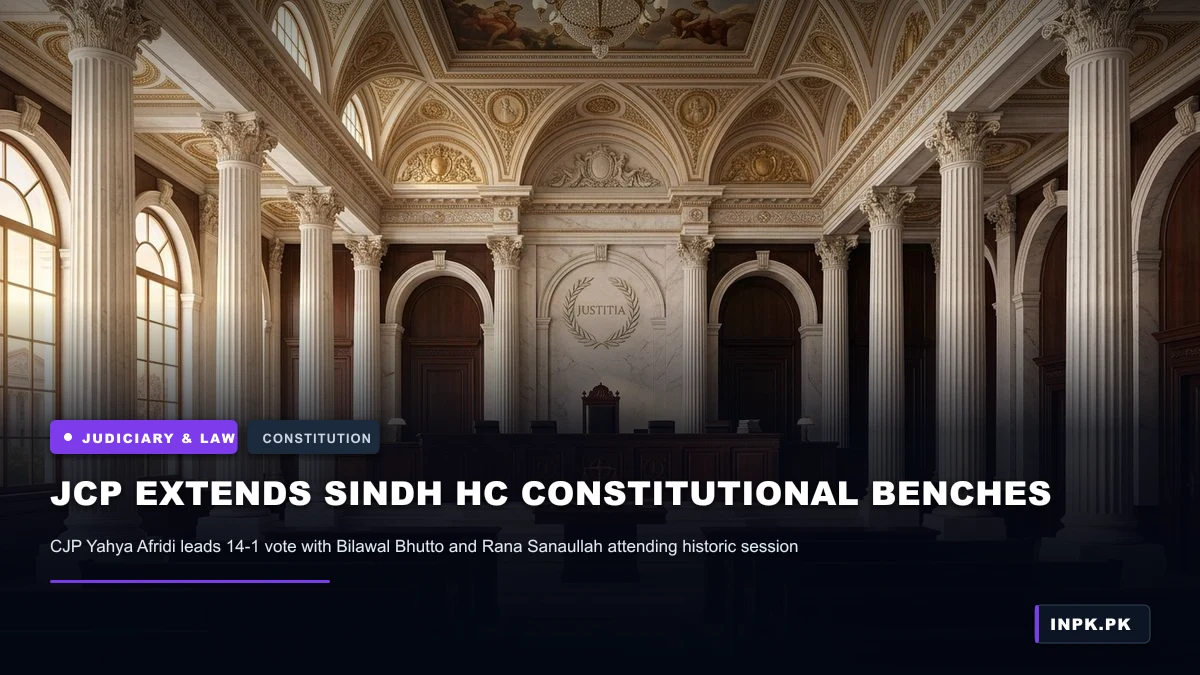 چیف جسٹس یحییٰ آفریدی کی زیر صدارت جوڈیشل کمیشن کا اہم فیصلہ: سندھ ہائی کورٹ کے آئینی بینچز کی مدت میں ایک سال کی توسیع، بلاول بھٹو اور رانا ثناء اللہ شریک