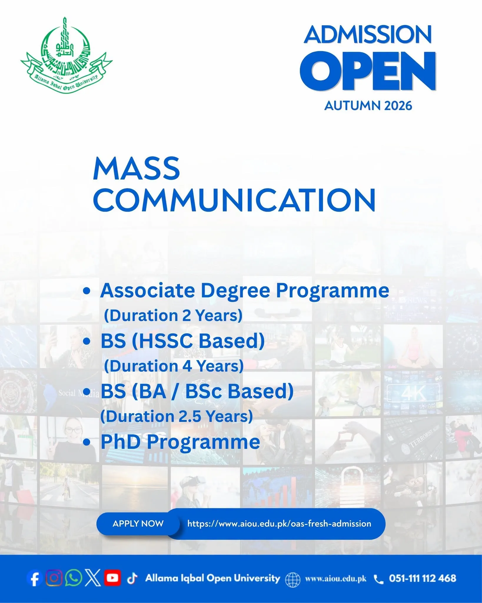 AIOU Mass Communication Admissions Open for Autumn 2026