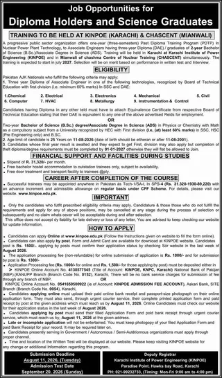 PAEC Atomic Energy Jobs 2026 for DAE, BSc and ADS Candidates – KINPOE Training Program
